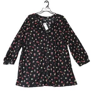 NWT Lane Bryant Black Floral Button Up Shirt Women's Plus Sz 26/28 Slinky Flowy